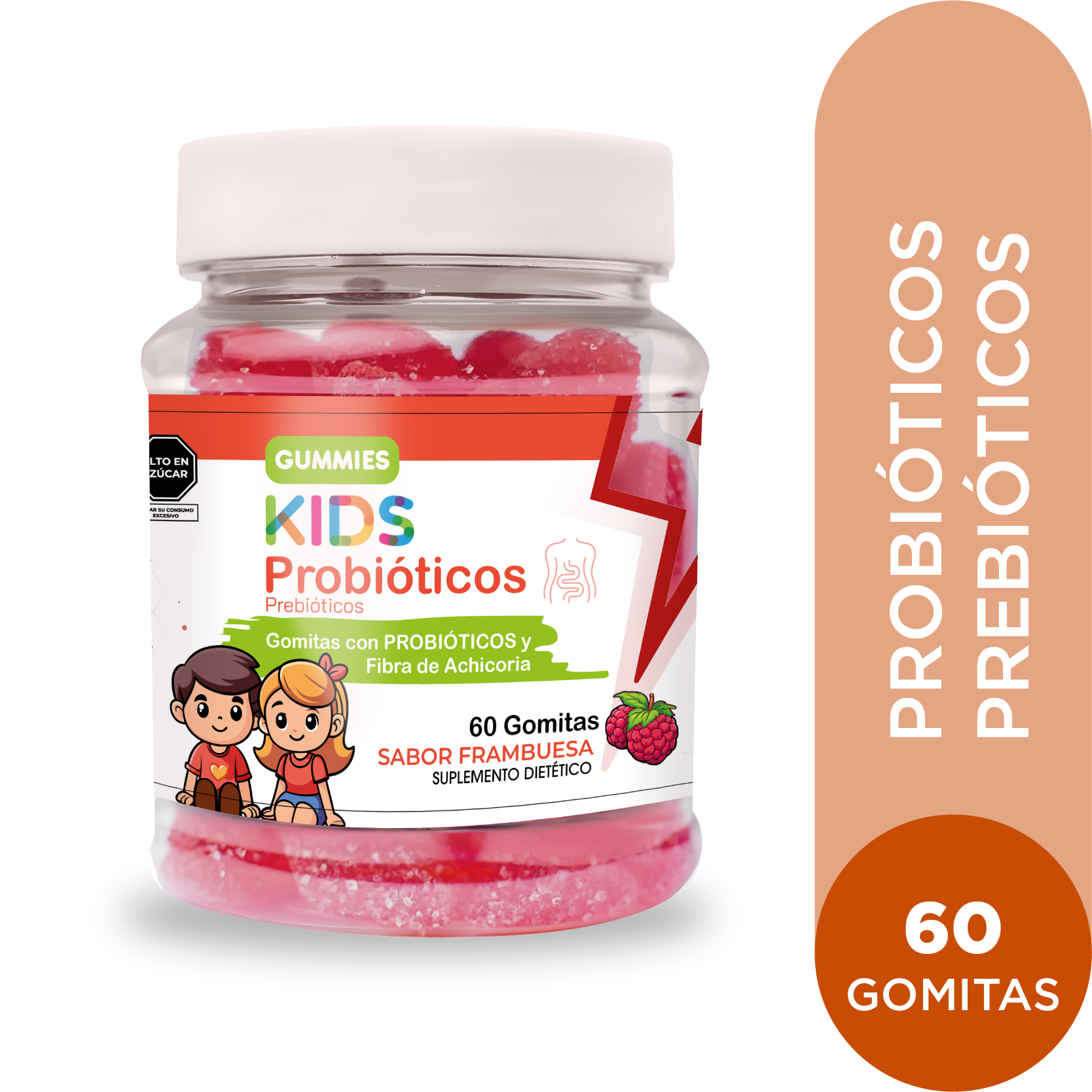Suplemento en gomitas con probióticos y fibra de achicoria